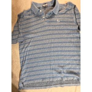 Ashworth Mens Large Blue White Striped Polo Shirt Short Sleeve Cotton Made in US